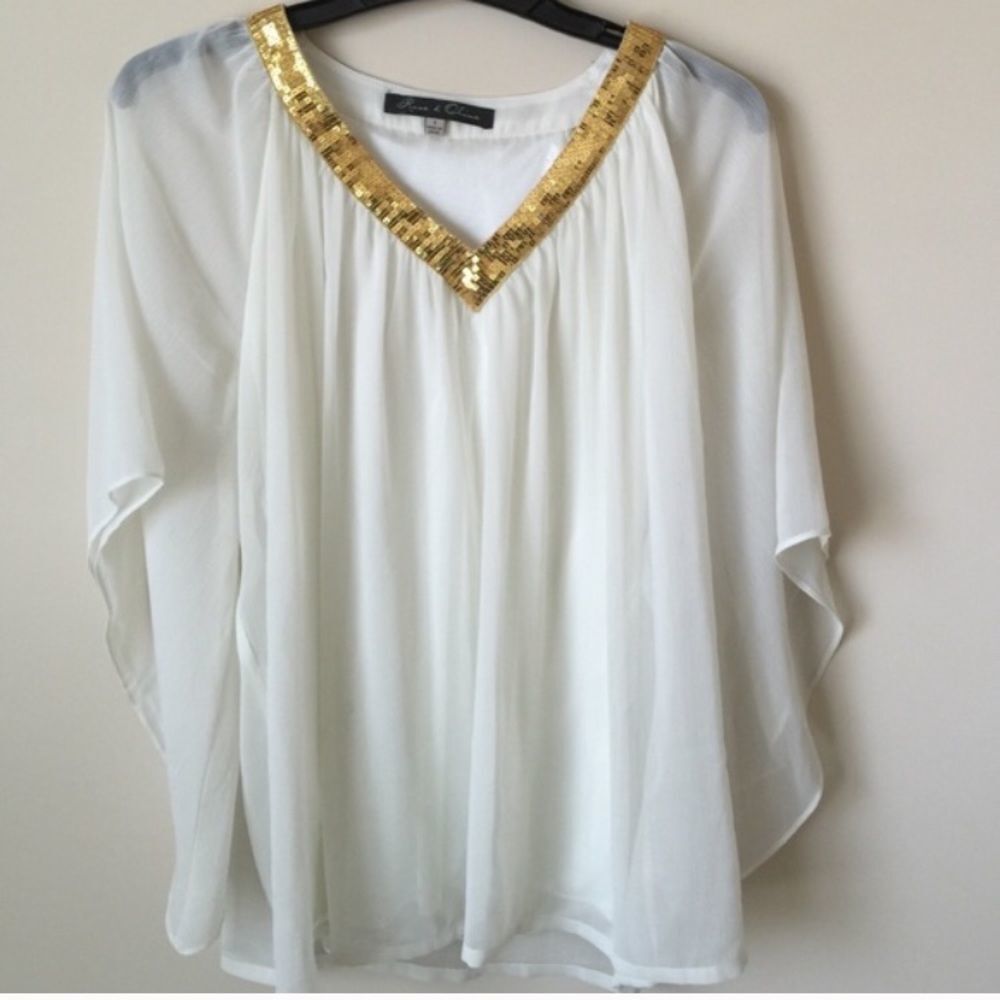 White and Gold Sequins Blouse